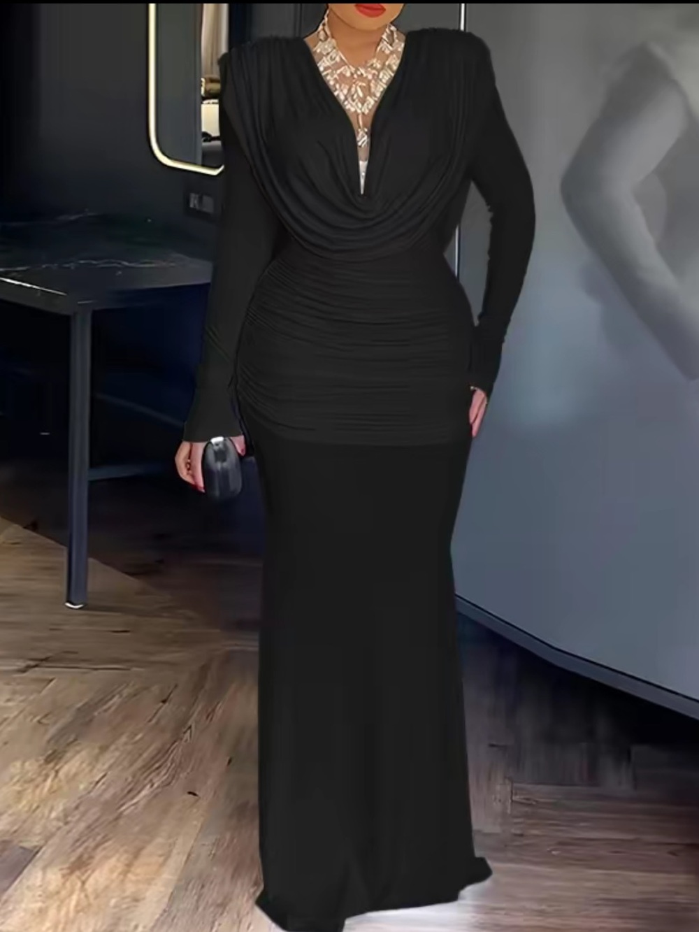 Long-Sleeve 🔥 Draped Evening Gown